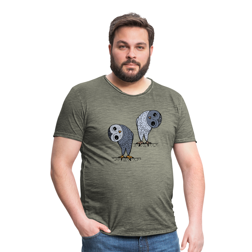 Männer Vintage T-Shirt - Staunende Eulen - Vintage Khaki