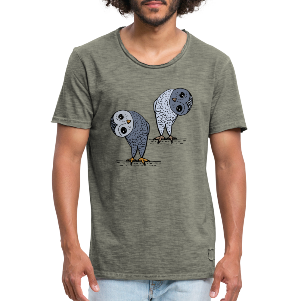 Männer Vintage T-Shirt - Staunende Eulen - Vintage Khaki