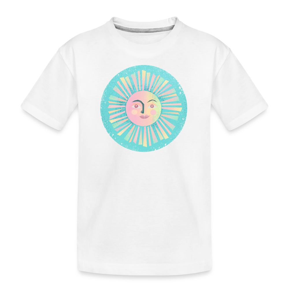 Teenager Premium Bio T-Shirt - “Vintage-Sonne” - weiß