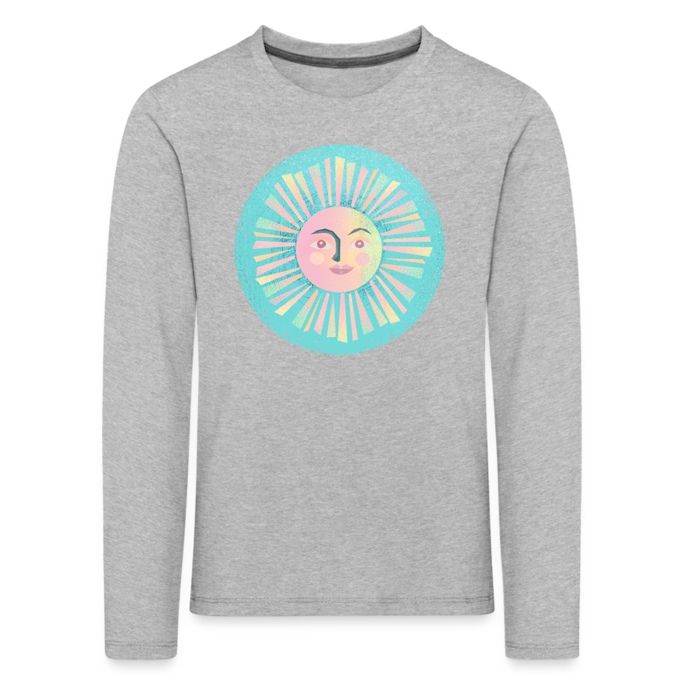 Kinder Premium Langarmshirt - “Vintage-Sonne” - Grau meliert