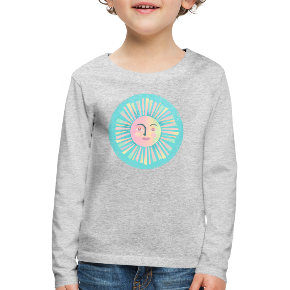 Kinder Premium Langarmshirt - “Vintage-Sonne” - Grau meliert
