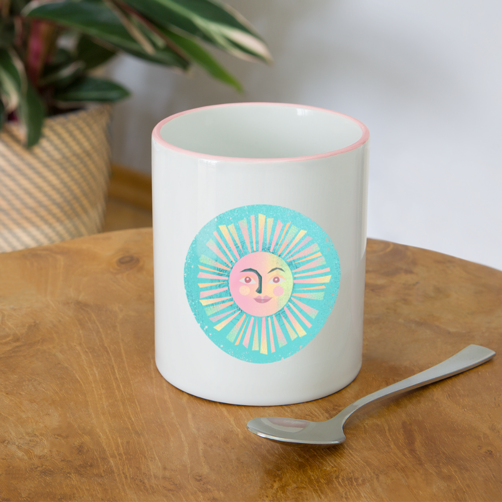 Tasse zweifarbig - “Vintage-Sonne” - Weiß/Pink