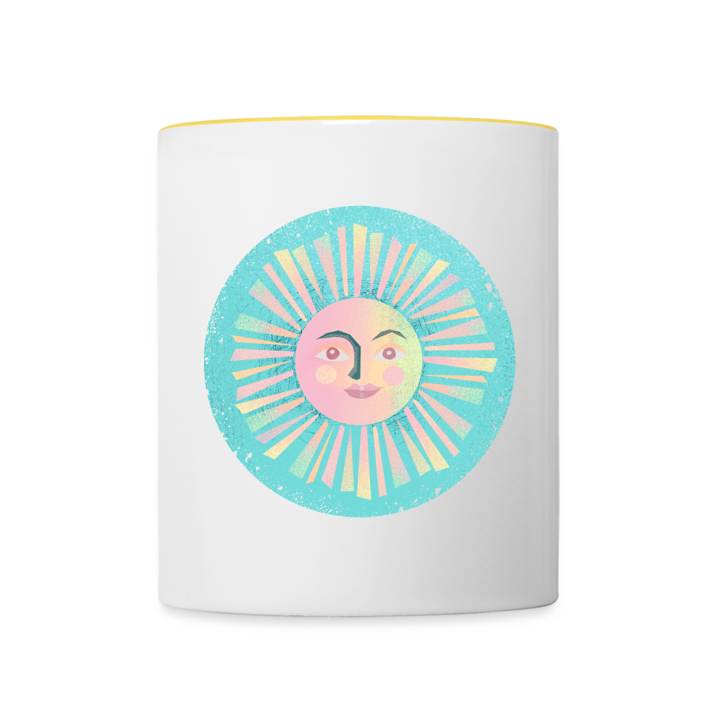 Tasse zweifarbig - “Vintage-Sonne” - Weiß/Gelb