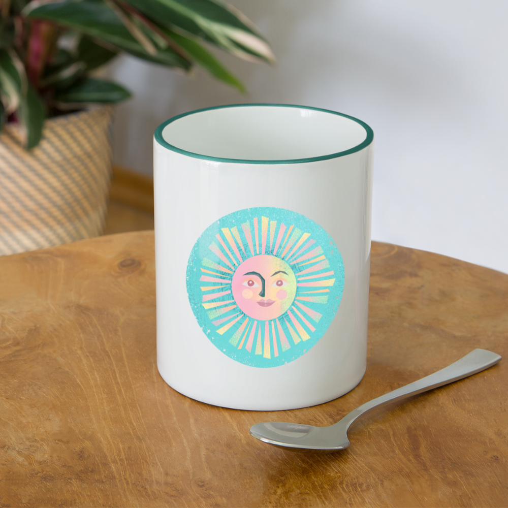 Tasse zweifarbig - “Vintage-Sonne” - Weiß/Dunkelgrün