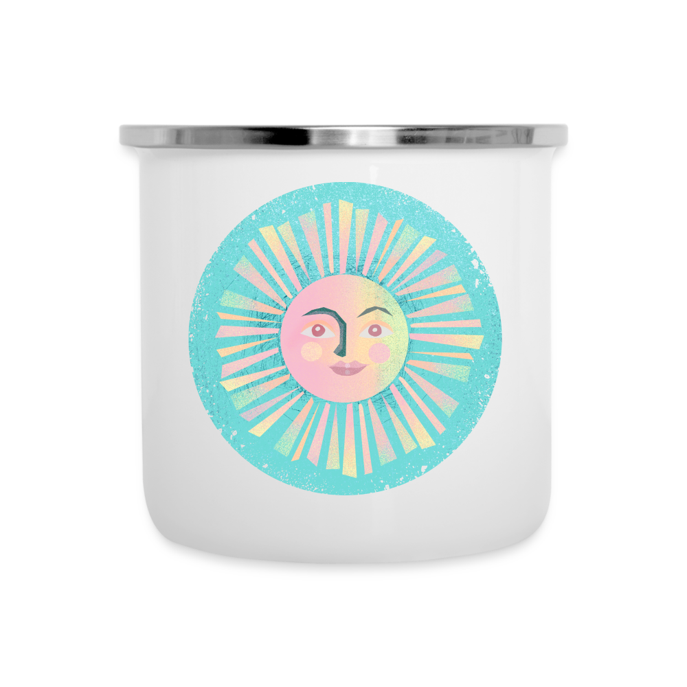 Emaille-Tasse - “Vintage-Sonne” - weiß