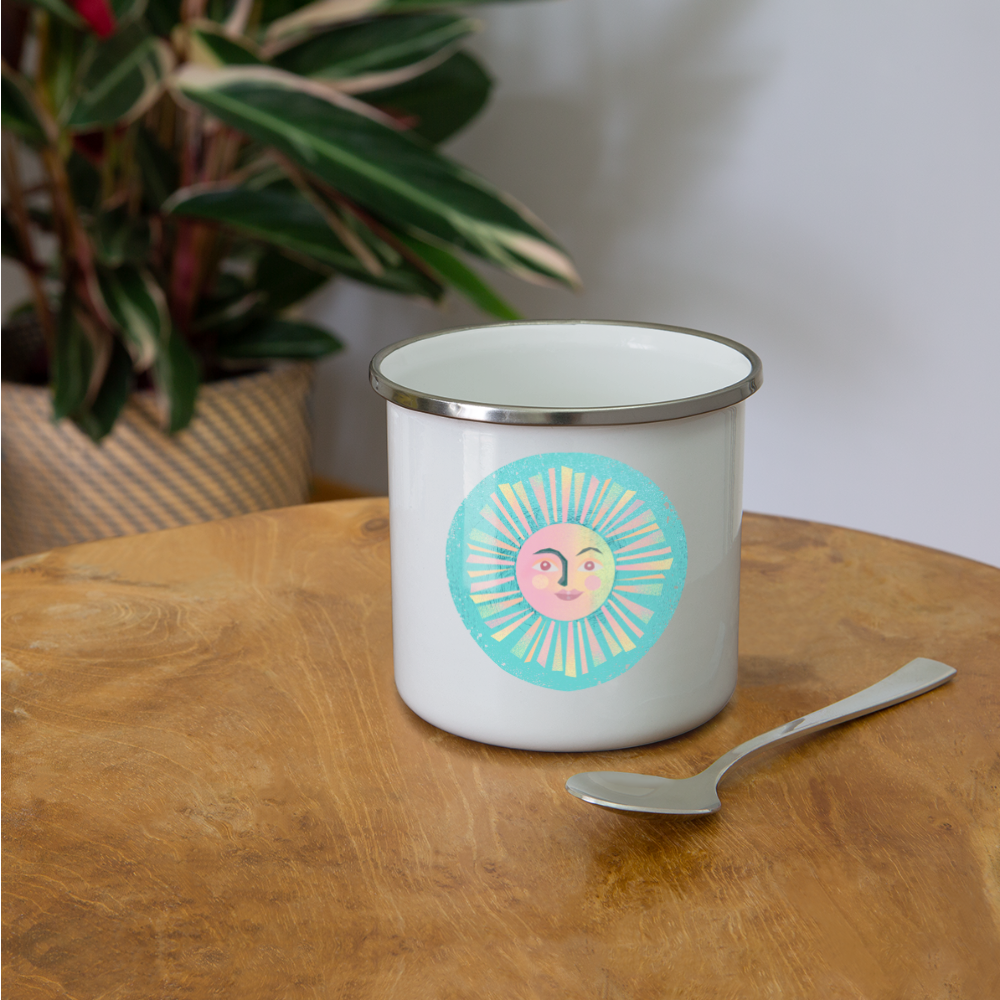 Emaille-Tasse - “Vintage-Sonne” - weiß