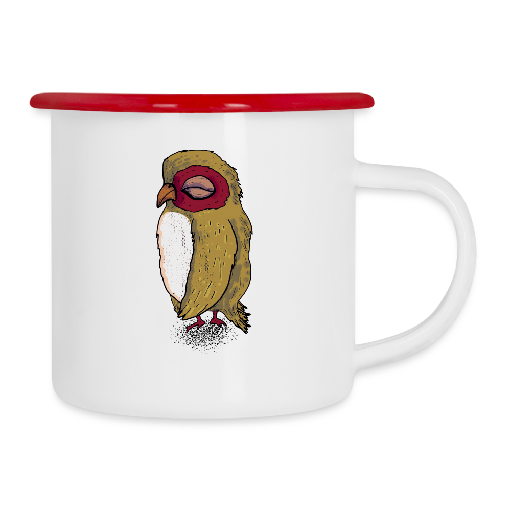 Emaille-Tasse - Kleine braune Eule - Weiß/Rot