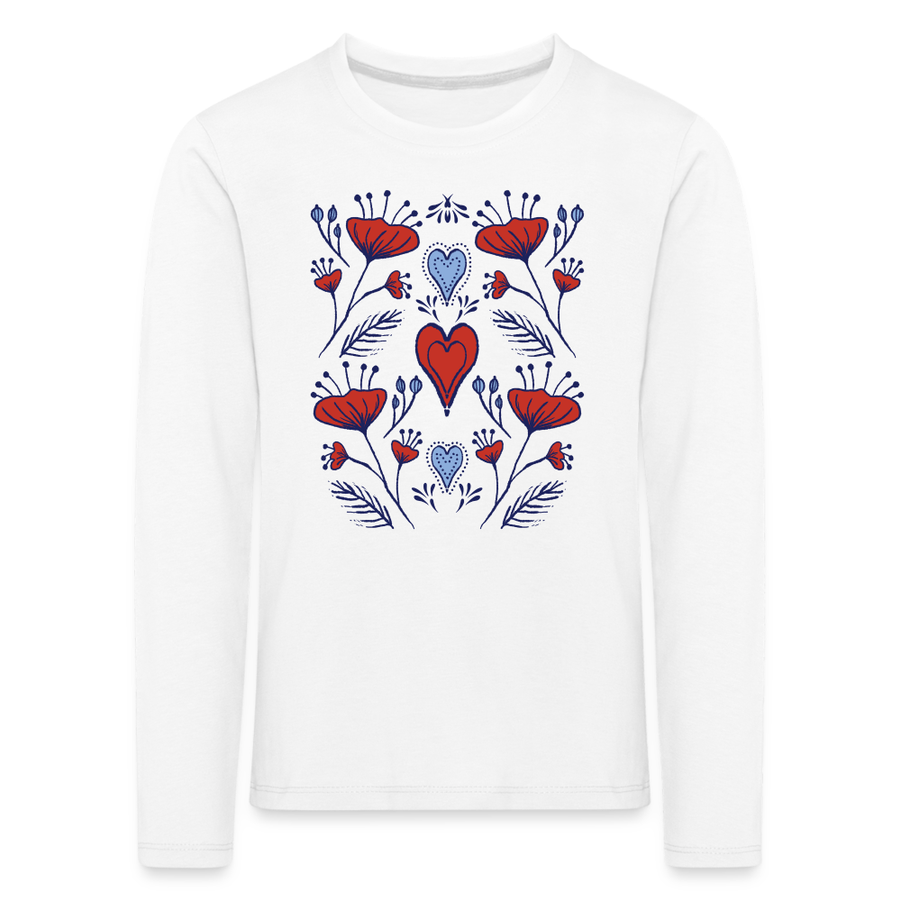 Kinder Premium Langarmshirt - "Folklore Mohn" - weiß