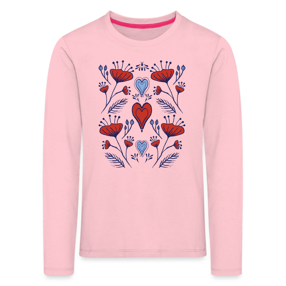Kinder Premium Langarmshirt - "Folklore Mohn" - Hellrosa