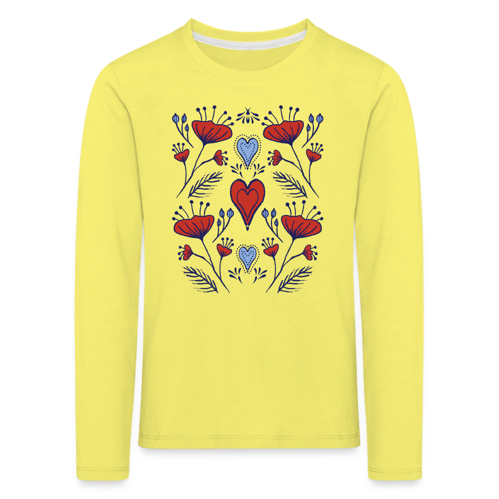 Kinder Premium Langarmshirt - "Folklore Mohn" - Gelb