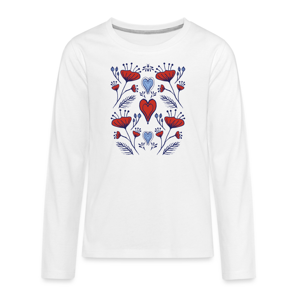 Teenager Premium Langarmshirt - "Folklore Mohn" - weiß