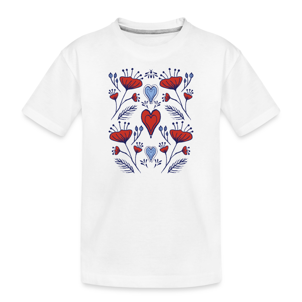 Kinder Premium Bio T-Shirt - "Folklore Mohn" - weiß