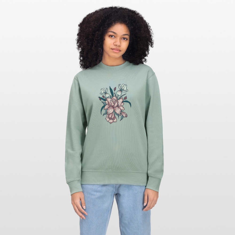 Männer Bio-Sweatshirt - "Vintage-Orchideen" - Helles Graugrün