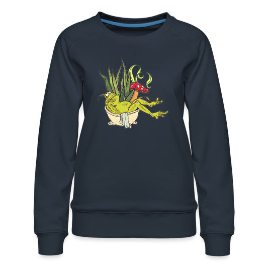 Frauen Premium Pullover - “Cottagecore_Frosch in der Wanne” - Navy