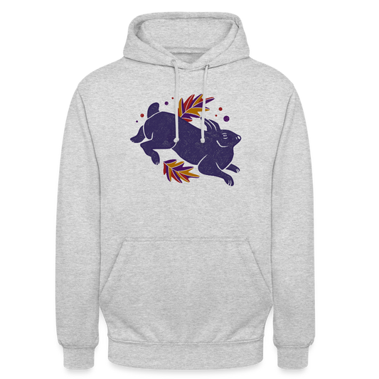 Unisex Hoodie "Hase im Laub" - Hellgrau meliert