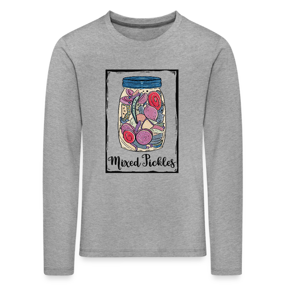 Kinder Premium Langarmshirt - “Mixed Pickles” - Grau meliert
