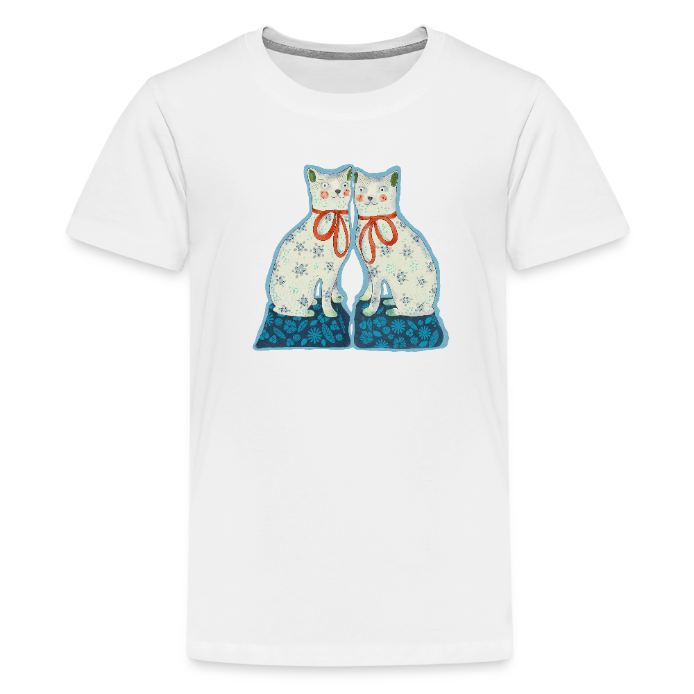 Teenager Premium T-Shirt - “Zwei Porzellankatzen” - Weiß