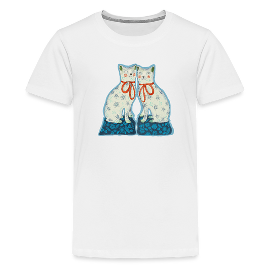 Teenager Premium T-Shirt - “Zwei Porzellankatzen” - Weiß