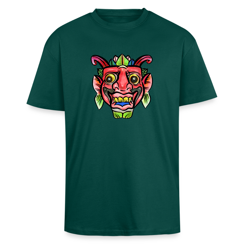 Heavy Oversize T-Shirt - "Bunte Maske" - hunter Green