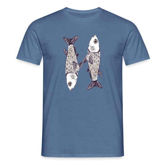 Männer T-Shirt - “Zwei Sardinen” - Taubenblau 