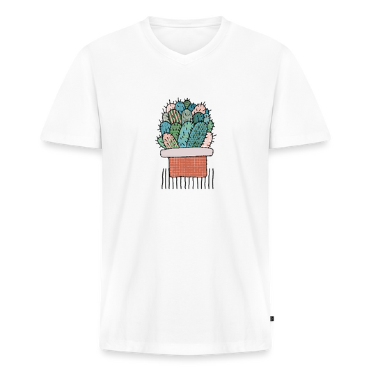 Männer Bio-T-Shirt mit V-Ausschnitt - Kaktus in Terracotta - Weiß
