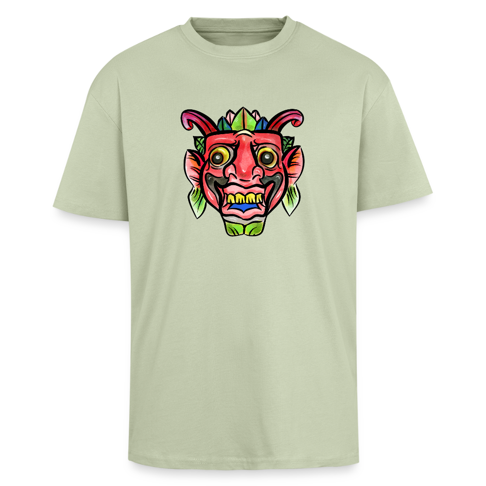 Heavy Oversize T-Shirt - "Bunte Maske" - Leichtes Salbeigrün 