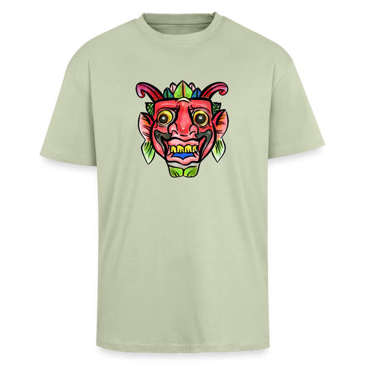 Heavy Oversize T-Shirt - "Bunte Maske" - Leichtes Salbeigrün 