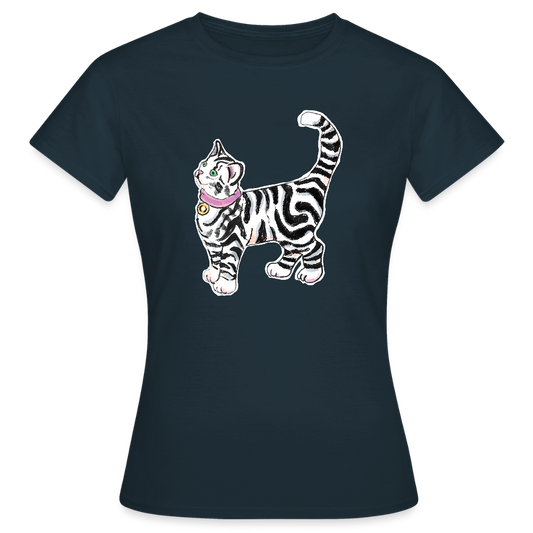 Frauen T-Shirt - “Getigerte Katze” - Navy