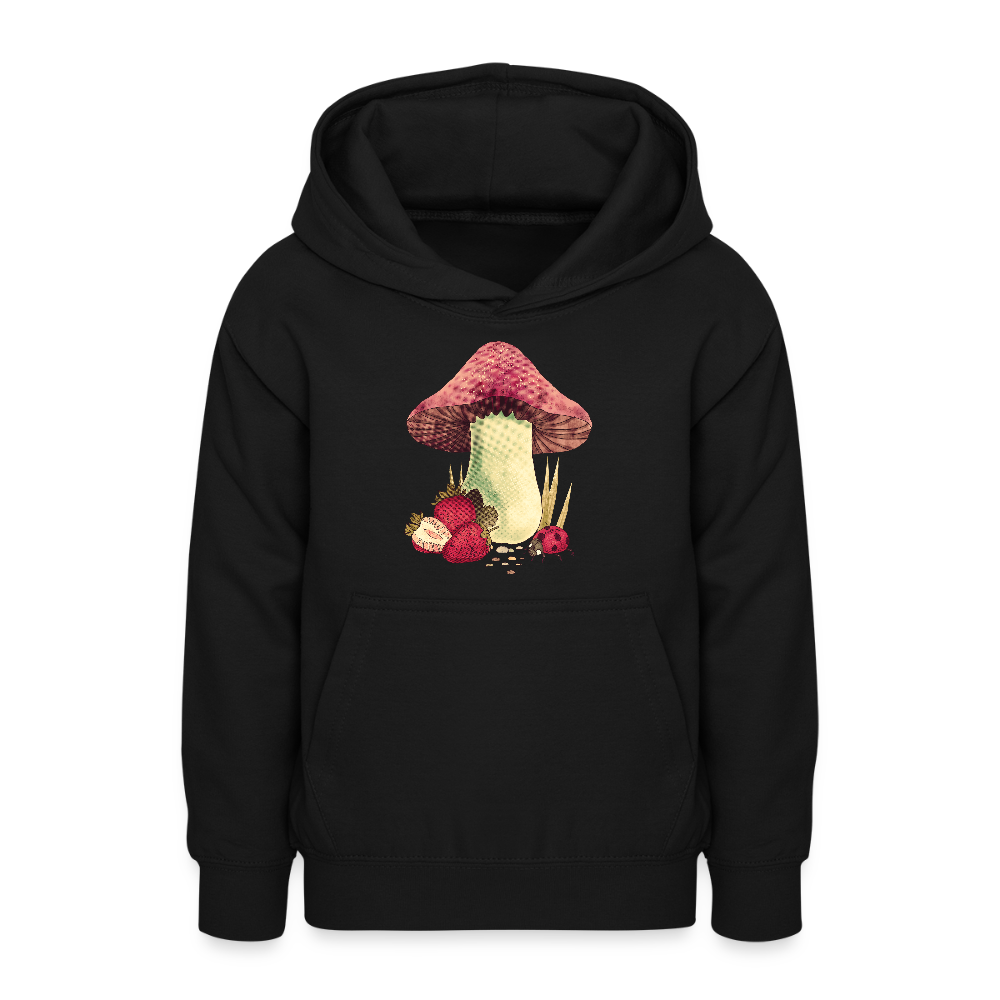 Teenager Hoodie - Cottagecore_Pilz und Erdbeeren - Schwarz