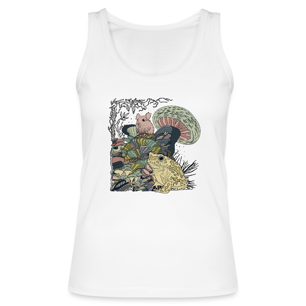 Frauen Bio Tank Top - “Wimmelbild mit Frosch und Pilzen” - Weiß