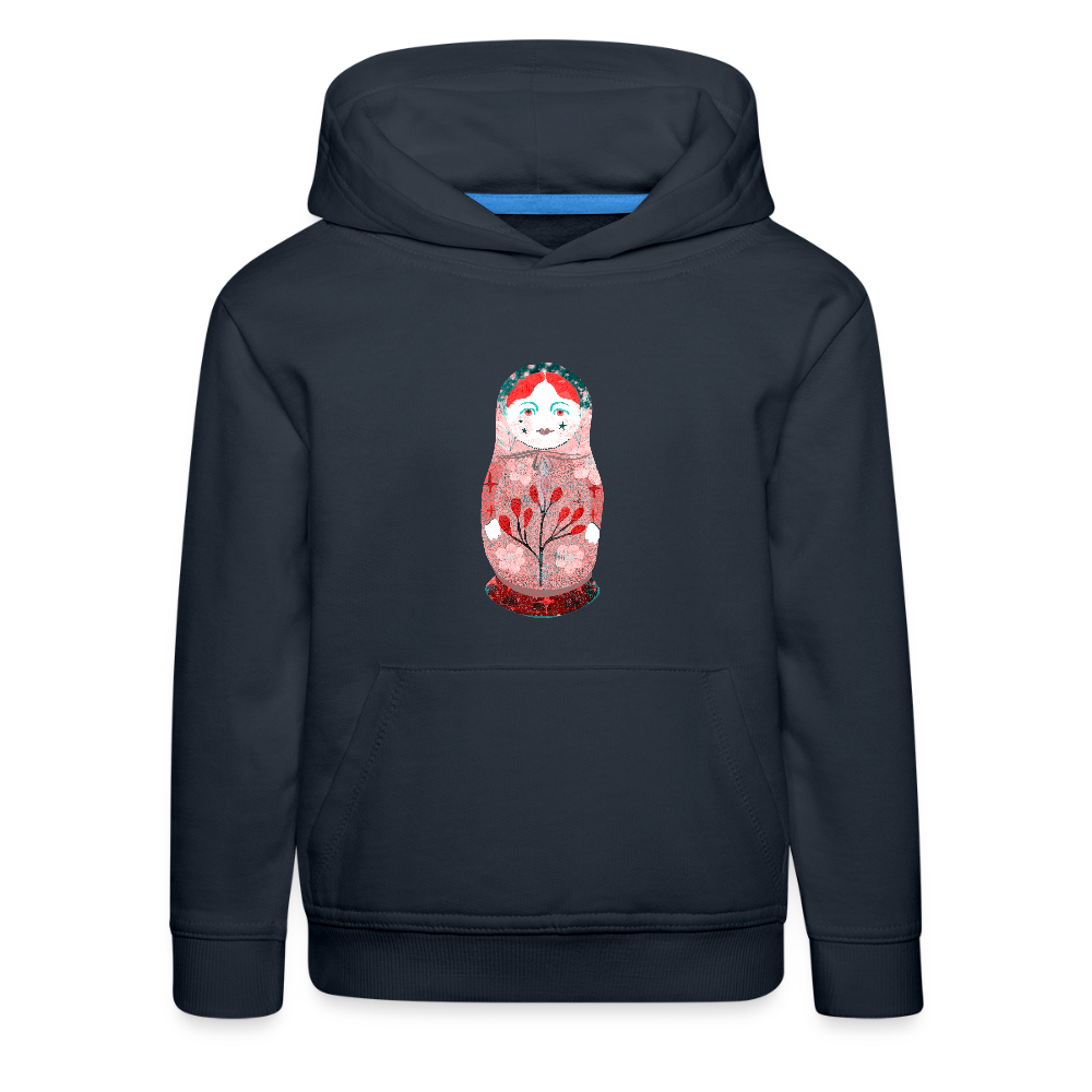 Kinder Premium Hoodie - “Retroprint Matroschka in Rot” - Navy