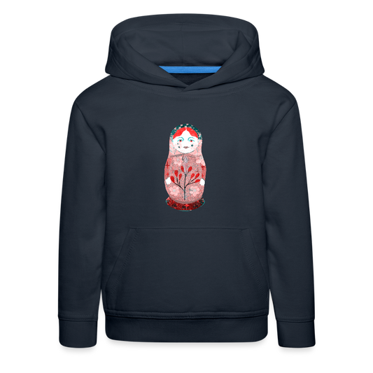Kinder Premium Hoodie - “Retroprint Matroschka in Rot” - Navy