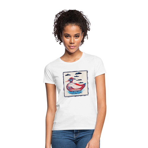 Frauen T-Shirt - “Blaurote Ente” - Weiß