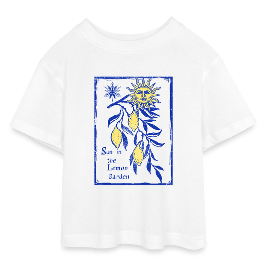Teen Cropped Jersey T-Shirt - “Lemon Garden” - Weiß