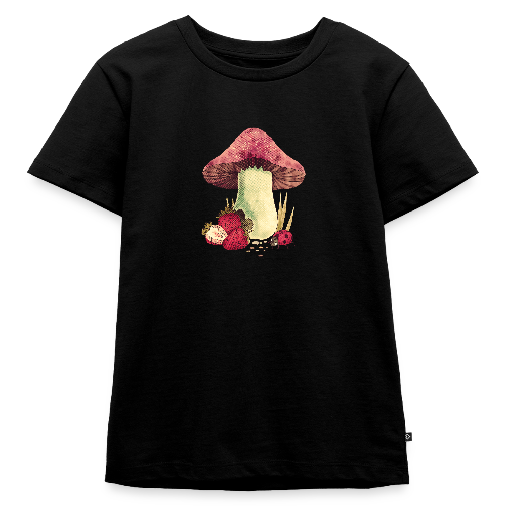 Kinder Premium T-Shirt - "Cottagecore_Pilz und Erdbeeren" - Schwarz