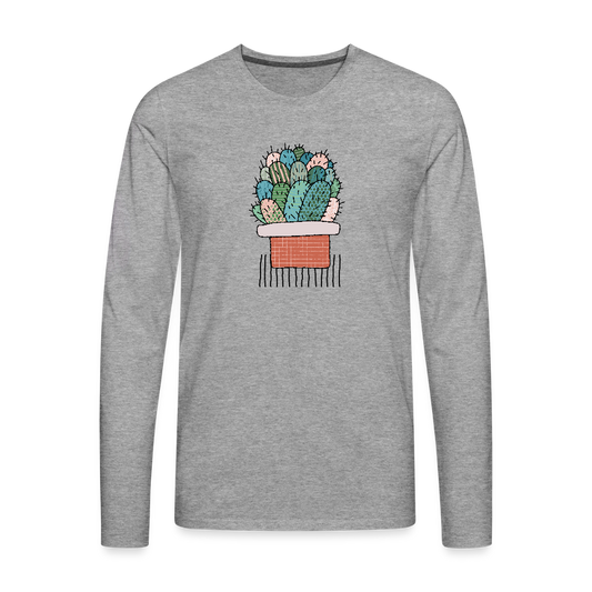Männer Premium Langarmshirt - "Kaktus in Terracotta" - Grau meliert
