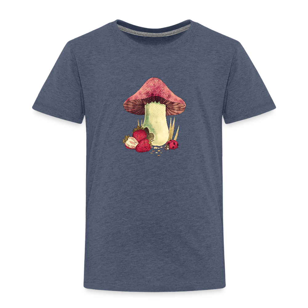 Kinder Premium T-Shirt - "Cottagecore_Pilz und Erdbeeren" - Blau meliert