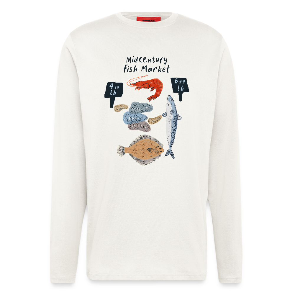 Organic Relaxed Langarmshirt - “Midcentury Fish Market” - OFF WHITE