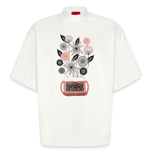 Heavyweight Oversized Organic Boxy T-Shirt - “Vintage Vase” - OFF WHITE