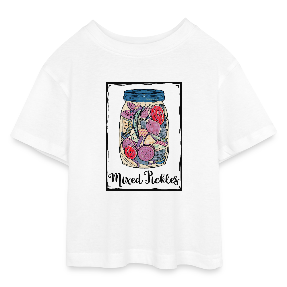 Teen Cropped Jersey T-Shirt - “Mixed Pickles” - Weiß