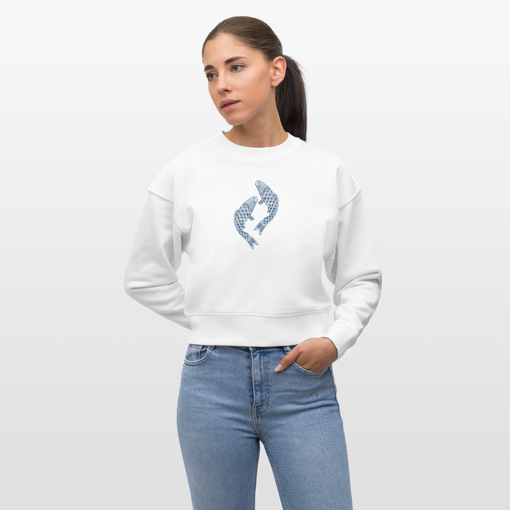 Stanley/Stella Cropped Frauen Bio-Sweatshirt - “Blaue Kois” - Weiß
