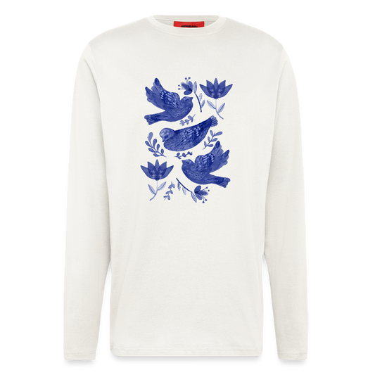 Organic Relaxed Langarmshirt - “Fayence Vögel” - OFF WHITE