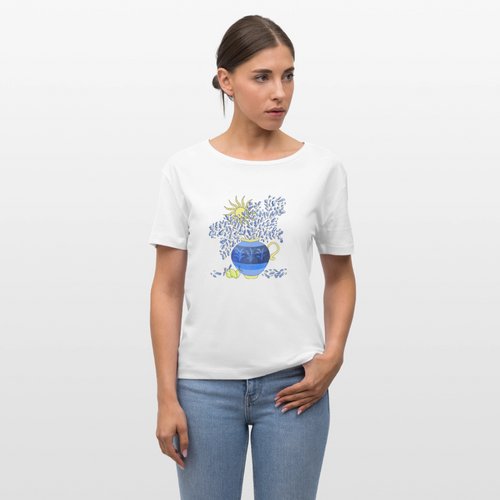 Stanley/Stella Relaxed Rundhals Frauen Bio-T-Shirt - "Vase mit Zitronen" - Weiß