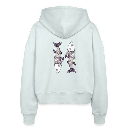 Stanley/Stella Boxy Frauen Bio Zip Hoodie -“Zwei Sardinen” - Eisblau
