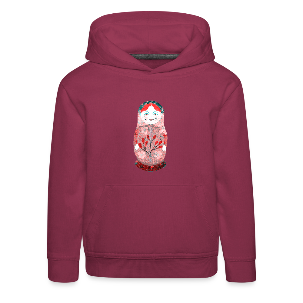 Kinder Premium Hoodie - “Retroprint Matroschka in Rot” - Bordeaux
