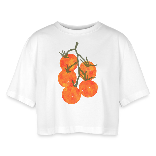 Frauen Oversized Cropped T-Shirt - “I Pomodori” - Weiß