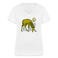 Klassisches Frauen-T-Shirt mit V-Ausschnitt  - "Reh in Olive" - Weiß
