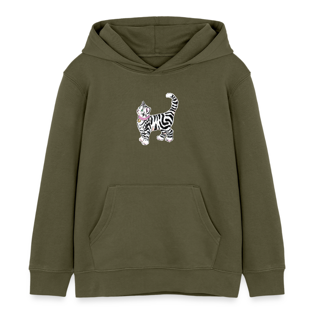 Stanley/Stella Kinder Bio-Hoodie - “Getigerte Katze” - Khaki