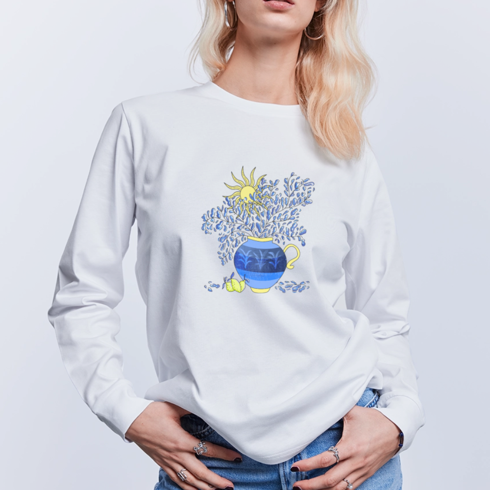 Stanley/Stella Unisex Bio-Langarmshirt - "Vase mit Zitronen" - Weiß