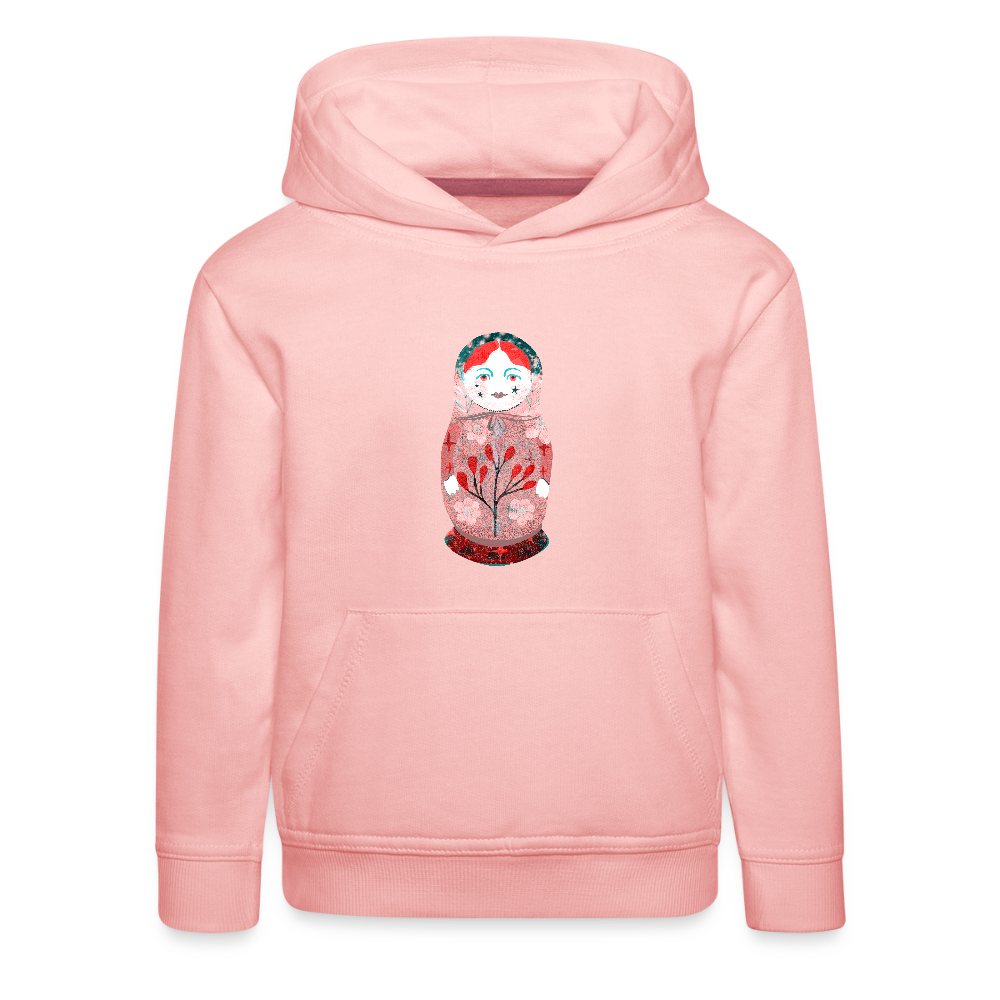 Kinder Premium Hoodie - “Retroprint Matroschka in Rot” - Kristallrosa